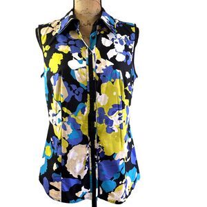 Carlisle Women's Multicolor Print Button Up Cotton Sleeveless Top Blouse Sz 10